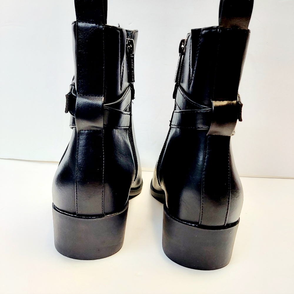 Anne Klein Womens Sz 9 Catriona Black Zip Ankle Bootie Block Low Heel Almond Toe - Picture 5 of 14